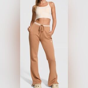 PINK Victoria’s Secret Tan Lounge Pant Wide Leg Sweatpants Drawstring Size M NWT